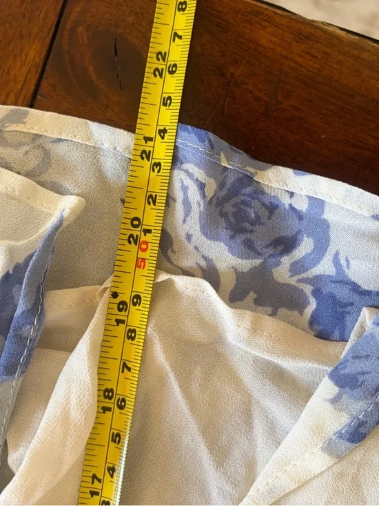 Reformation Cream Maxi Dress with Blue Floral Print and Tie Shoulders - Picture 13 of 14